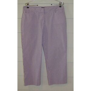 New‎ Talbots Signature Pink & Blue Plaid Capri Tab Pants Sz 8